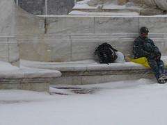 Homeless man in snow